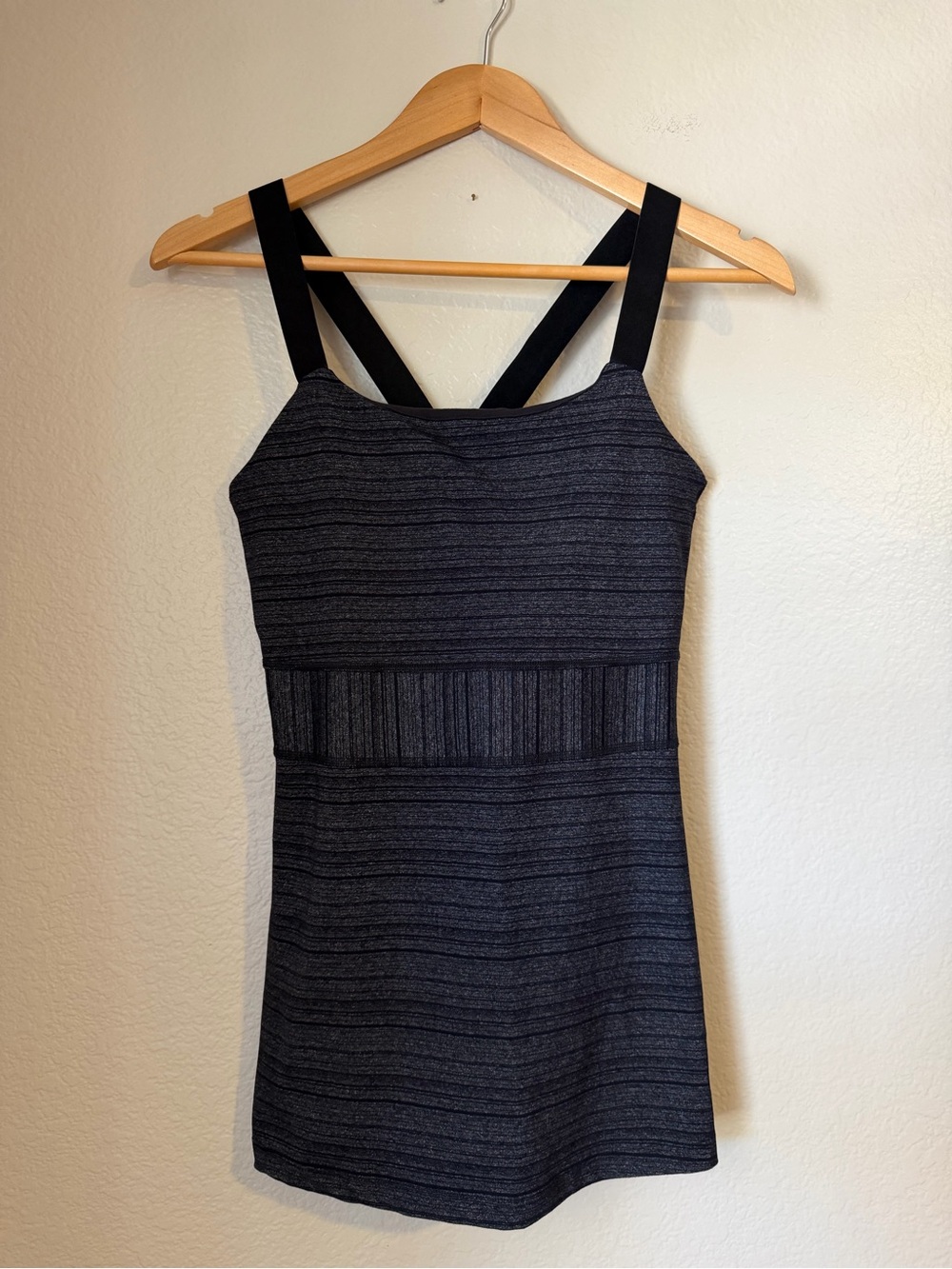 Beyond Yoga Charcoal Heather Striped Cami Tank Built-In Bra XL Athletic Yoga Top